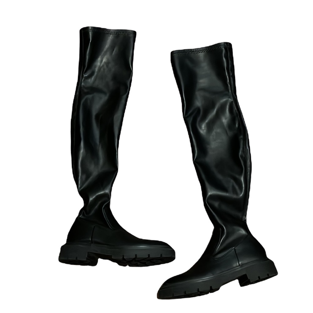 Zara Over the Knee Stretch Lug Sole Boots Size 40